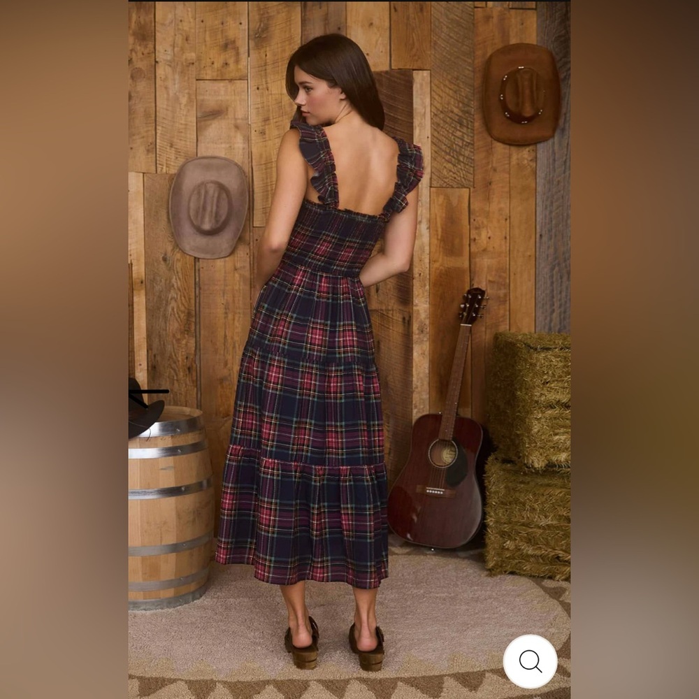 Plaid Tiered Maxi Dress with Smocked Bodice - Navy/Red NEW - Picture 2 of 3